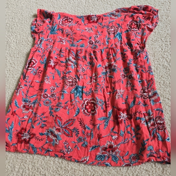 53. O.N. 100% Rayon Front Tassle Tie Floralcore Short Sleeve Top - Picture 7 of 7